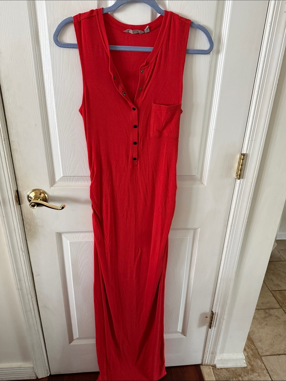 Athleta Red Sleeveless Henley Maxi Dress